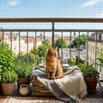 Balkon mit Katzennetz als sicherer Freigang für eine Wohnungskatze